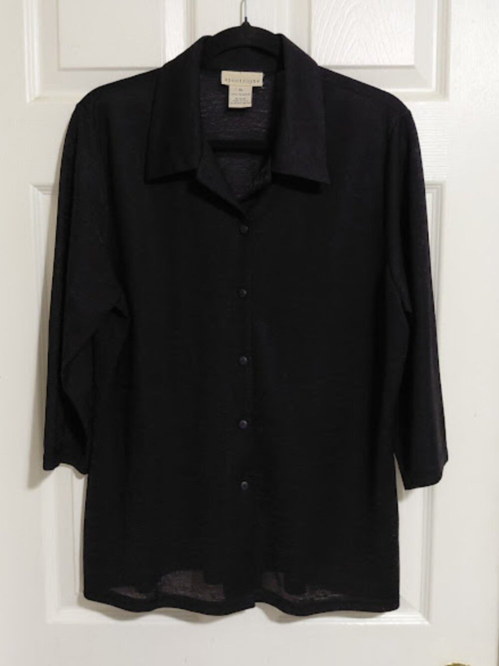 Share Vintage Apostrophe Sheer Black Whimsigoth Button Up 3/4 Sleeve Top Blouse